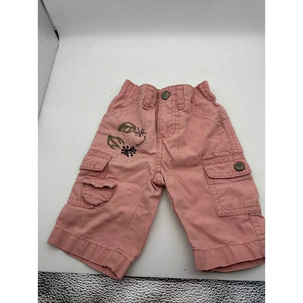 Old Navy Pink Floral Embroidered Cargo Shorts Girls 12-18 Months Cotton Ripstop